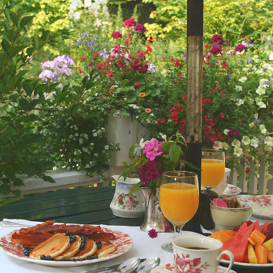 Breakfast on the porch at our Maine B&B
