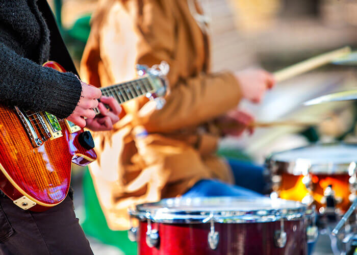 Musicians playing at a festival in Maine