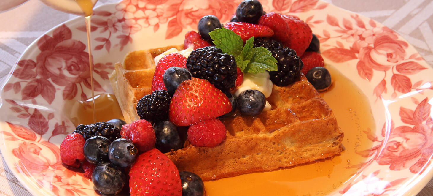 Waffle with fruit at our B&B in Maine