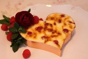 Heart shaped Lemon Cream & Raspberry Brulee