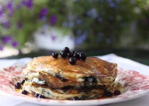 Lemon Ricotta Pancakes with blueberries on top